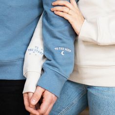 Clothes Embroidery Diy, The Moon And Stars, Embroidery Hoodie, Couples Sweatshirts, Matching Sweatshirts, Embroidery On Clothes, 자수 디자인, Embroidery Sweatshirt