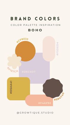 a poster with different colors and shapes for the brand name, color palette inspiration boho