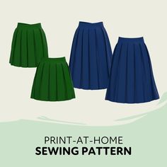 three pleated skirts with the text print - at - home sewing pattern