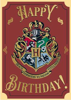 a hogwarts birthday card with an image of harry potter's crest