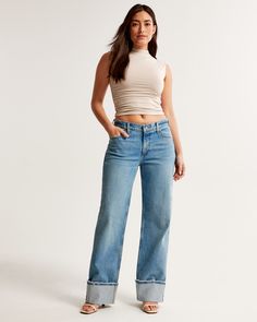 Elevate your denim collection with the Abercrombie & Fitch Women's Curve Love Low Rise Baggy Jean. Designed specifically to flatter and provide comfort, these jeans are a must-have for those who value both style and functionality.

- **Size**: 34 SHORT
- **Rise**: 8.5” low rise
- **Fit**: Slightly relaxed at waist and hips, baggy full-length leg
- **Material**: Vintage stretch fabric, pocket bag made from cotton and polyester
- **Color**: Medium wash with cuffed hem
- **Gender**: Female

These j Abercrombie And Fitch Outfit, Low Rise Baggy Jeans, Baggy Jean, Abercrombie Jeans, Love Jeans, Cuffed Jeans, Jeans For Short Women, Baggy Fits, Baggy Jeans