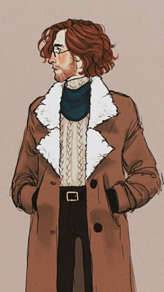 a drawing of a man wearing a coat and scarf