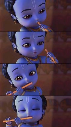 three different pictures of an avatar with toothbrushes in their mouth