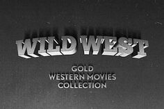 the wild west logo is shown in this black and white photo, with silver lettering