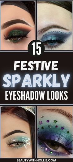 Festive Sparkly & Glitter Eyeshadow Looks Glitter Eyeshadow Ideas, Sparkly Eyeshadow Looks, Chunky Glitter Eye Makeup, Glitter Eye Makeup Looks, Winter Eyeshadow Looks, Christmas Eye Makeup Ideas, Blue And Brown Eyes, Glitter Eyeshadow Looks, Fairy Eye Makeup