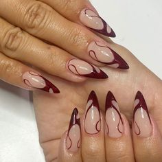 Red French, Edgy Nails, Purple Nail, Almond Nails Designs, Prom Nails