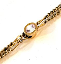 Vintage Enamel Small Slide Chain Necklace Antique Lorgnette Gold Filled Victorian Pocket Watch Muff Guard Chain Edwardian Estate Jewelry Victorian Pocket Watch