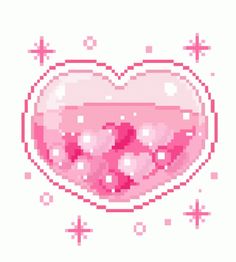 a cross stitch pattern with a pink heart in the center and snowflakes around it