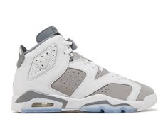 Air Jordan 6 Retro GS 'Cool Grey' - Air Jordan - 384665 100 - white/medium grey/cool grey | Flight Club Air Jordans 6 Retro, Jordan 6s Cool Grey Outfits, Jordan 11s Cool Grey, Jordan 6 Retro Outfit, Jordan 6 Cool Grey Outfit, Cool Grey 6s, Gray Jordans, Gray And White Jordans, Jordans 6