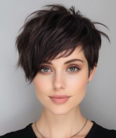 Long Pixie Shag Haircut, Assymetrical Pixie Haircut, 2024 Pixie Cut, Shag Pixie Cut, Shag Pixie, Potato Souffle, Shaggy Pixie Cuts, Haircuts 2024, Shaggy Pixie