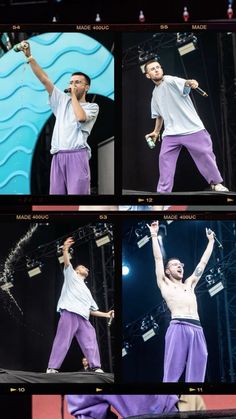 multiple shots of a man on stage with his arms in the air