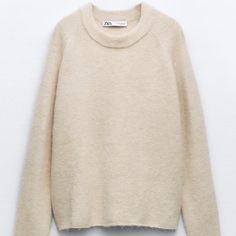 Zara Nwt Classic Zara Crew Neck Sweater, Classic Beige Zara Sweater, Zara Beige Soft Knit Sweater, Zara Fine Knit Sweater For Fall, Zara Soft Knit Sweater For Fall, Zara Winter White Sweater For Winter, Zara Soft Knit Winter Sweater, Cozy Beige Zara Sweater, Neutral Zara Top For Winter