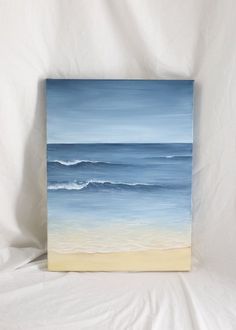 a painting of blue and yellow waves on a white background