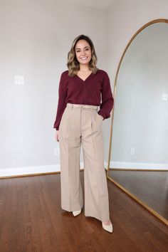 Petite-friendly wide-leg trousers via pumps and push-ups blog | outfit ideas for work | petite style | petite fashion | petite-friendly pants Camel Pants Outfit, Outfit Ideas For Work, Camel Pants, Dress Pants Outfits, Clothing Blogs