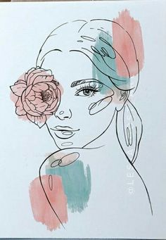 a drawing of a woman with a flower in her hair