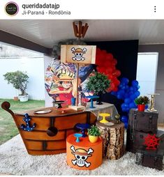 a pirate themed party with balloons and decorations