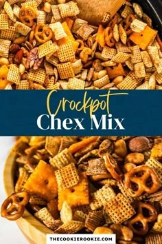 easy crockpot chex mix in a bowl