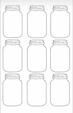 six mason jars with lids on each one side and four smaller ones in the middle