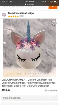 the unicorn ornament is for sale on instagram