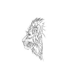 a black and white drawing of a lion's head