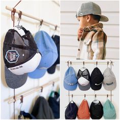 "Use this hat rack hanger to line up your little one's collection of hats - from baseball caps, beanies, birthday crowns, sun hats, cowboy hats, or costume headwear ◦ Made to help keep the shape of their favorite hats and doubles as a functional, boho wall hanging that adds a little extra zhuzh to their space ◦ Make rows of memories that tell a story of their 'first' hats - remembering who made them or where you bought them ◦ Built as a lasting piece to grow with your little one over the years a Boys Hat Storage, Newborn Baby Boy Gifts, Hats Cowboy, Birthday Crowns, Girl Hats, Big Kids Room, Hat Organization, Baby Bonnets, Hat Clips