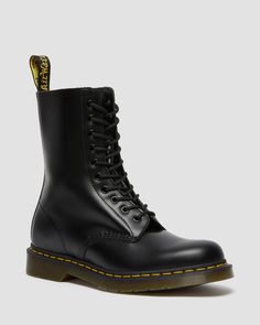 1490 Smooth Leather Mid Calf Boots | Dr. Martens Punk Silhouette, Cherry Red Dr Martens, Red Dr Martens, High Lace Up Boots, Leather Mid Calf Boots, High Leather Boots, Fashion Board, Goodyear Welt, Calf Boots