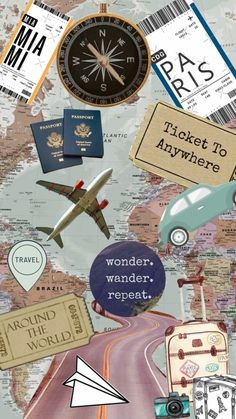 an image of a map with travel stickers on it