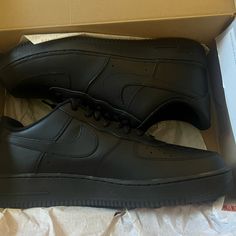 Brand New Men’s Nike Air Force, Size 13 Classic Black Nike Air Force 1 With Round Toe, Classic Black Nike Air Force 1, Classic Black Nike Air Force 1 Sneakers, Black Custom Sneakers For Streetwear, Black Sneakers With Cushioned Footbed, Mens Nike Air, New Man, Men's Nike, Nike Air Force