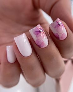 Square Nails Spring, Pink Flower Nails, Gold Nail Designs, Square Nail Designs, Pinterest Nails, Makijaż Smokey Eye, Ideas For Wedding