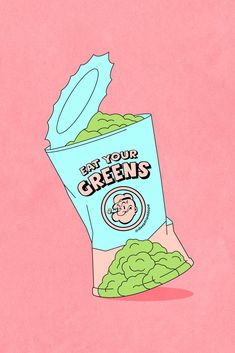 an illustration of a bag of green beans on a pink background with the words eat your greens