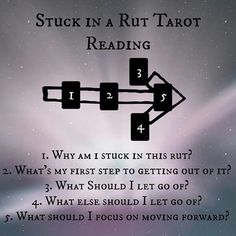 a poster with the words stuck in a rut tarot reading and an arrow