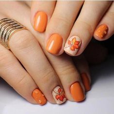 Orange Manicure, Manicure Fall, Fall Leaves Nail Art, Trendy Manicure, Popular Nail Colors, Thanksgiving Nail Designs, Thanksgiving Nail Art, Fall Nail Art Designs