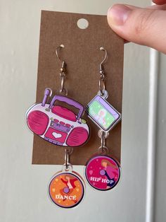 Earrings 2000s, Kawaii Cups, Boom Box, Nostalgic Toys, Funky Earrings, Earring Ideas, Stretched Ears, Acrylic Charms, New And Improved