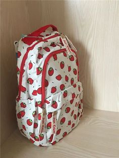 TAVIMART - Casual Kawaii Strawberry Print Backpack Preppy Style Big Capacity Handbag Fashion School Travel Backpack size:45*30*15cm Kawaii Large Capacity Backpack For School, Kawaii Large Capacity School Backpack, Large Capacity Cute Backpack, Harajuku Large Capacity Backpack For Everyday, Harajuku Style Large Capacity Backpack For Everyday Use, Large Capacity Harajuku Backpack, Cute Large Capacity Shoulder Backpack, Kawaii Backpack For Daily Use And Back To School, Kawaii Large Capacity Shoulder Backpack