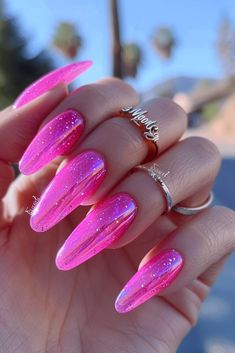 Pink Nails Inspiration, Pink Nail Ideas, Bright Pink Nails, Neon Pink Nails, Pink Chrome Nails, Trendy Nail Designs, Nail Board, Drip Nails, Pink Glam