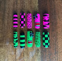 Hand made press on y2k/ scene core nails. Scene Acrylic Nails, Emo Gel Nails, Scenecore Nails, Scene Nails Emo, Two Color Nails, Chrome Designs