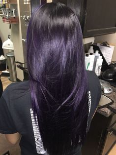 Hair Color Dark Purple Deep, Purple Over Black Hair, Ion 4vv Plum Hair Color, Purple Dark Hair Color, Midnight Violet Black Hair Color, Dark Purple Hair Without Bleach, Purple Black Hair Short, Y2k Purple Hair