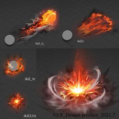 various flames and shapes in different positions