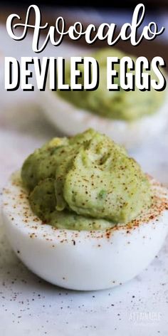 close up of avocado green deviled egg Avocado Deviled Egg, Deviled Eggs With Avocado, Avocado Deviled Eggs Recipe, Eggs With Avocado, Attainable Sustainable, Deviled Egg Recipe, Keto Deviled Eggs, Avocado Deviled Eggs, Healthy Appetizer