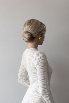 Wedding Hairstyles | Easy Hairstyles for Medium - Long Hair Low Bun Ears Covered, Low Loop Bun, Low Bunny Hairstyle, Low Bun Front View, Tight Low Bun, Tight Bun Hairstyles, Low Elegant Bun, Classy Low Bun, Bun Hairstyle Wedding