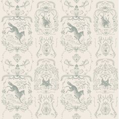 a wallpaper with an animal design in grey and white, on a beige background