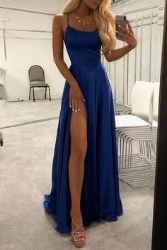 Skirt Diy, Evening Dress Long, Senior Prom Dresses, Royal Blue Prom Dresses, Simple Prom Dress, Spaghetti Strap Prom Dress, Senior Prom