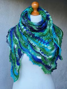 Bright Crochet Very Soft Wrap Shawl / Colorful Crochet Allergy - Etsy Estonia Green Shawl For Beach, Green Knitted Scarf One Size, Green Knitted One-size Scarves, Handmade Blue Shawl For The Beach, Blue Handmade Beach Shawl, Blue Crochet Yarn Shawl, Blue Crochet Shawl One Size, Green Bohemian Shawl Wrap, Green Bohemian Scarf Wrap