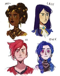 four different types of female avatars, one with red hair and the other with blue eyes