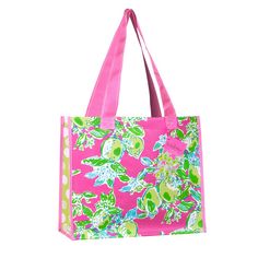 Lilly Pulitzer Market Bag - Pink Lemonade Casual Green Bag As Gift, Playful Bags For Everyday Use In Spring, Playful Spring Bag For Everyday Use, Playful Shoulder Bag For Everyday Use In Spring, Playful Everyday Bag For Spring, Playful Bag For Everyday Use In Spring, Spring Fun Tote Bag, Fun Spring Tote Bag, Playful Bags For Daily Use In Spring