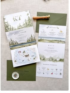 the wedding stationery is laid out and ready to be put into their guests'bags