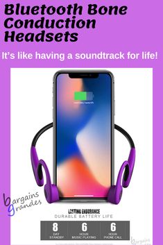 an advertisement for bluetooth bone headphones with the text it's like having a sound track for life