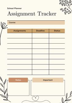 an assignment tracker with flowers and leaves