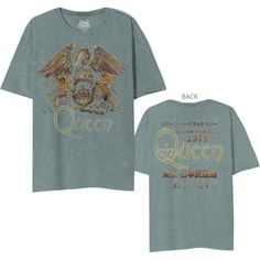 This Queen shirt, by Dirty Cotton Scoundrels, is from the band's 1975 Sheer Heart Attack Japan Tour. Made from 100% washed out blue cotton featuring a mineral wash and distressed graphics giving this shirt its vintage look and feel, our tee spotlights Queen’s crest logo on the front while the back highlights another Queen logo framed by Japanese lettering and Sheer Heart Attack Tour 1975 Japan. #queen #freddiemercury #mensfashion #dirtycottonscoundrels #bandtees #rockerrags Rock Concert Style, Japanese Lettering, Queen Rock Band, Queen Logo, Queen Shirt, Japan Tour, Concert Fashion, Crest Logo