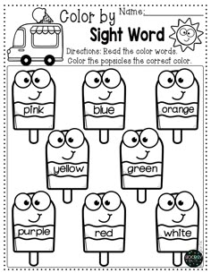 the color by name sight word worksheet for kids to practice their spelling skills